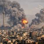 Iran War : Smoke over Tehran after airstrikes during Iran war conflict